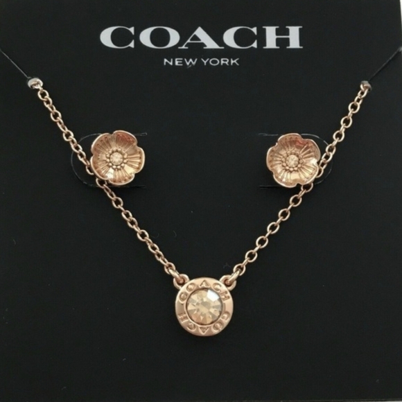 Coach Jewelry - Coach Open Circle Necklace & Tea Rose Stud Earrings Set
